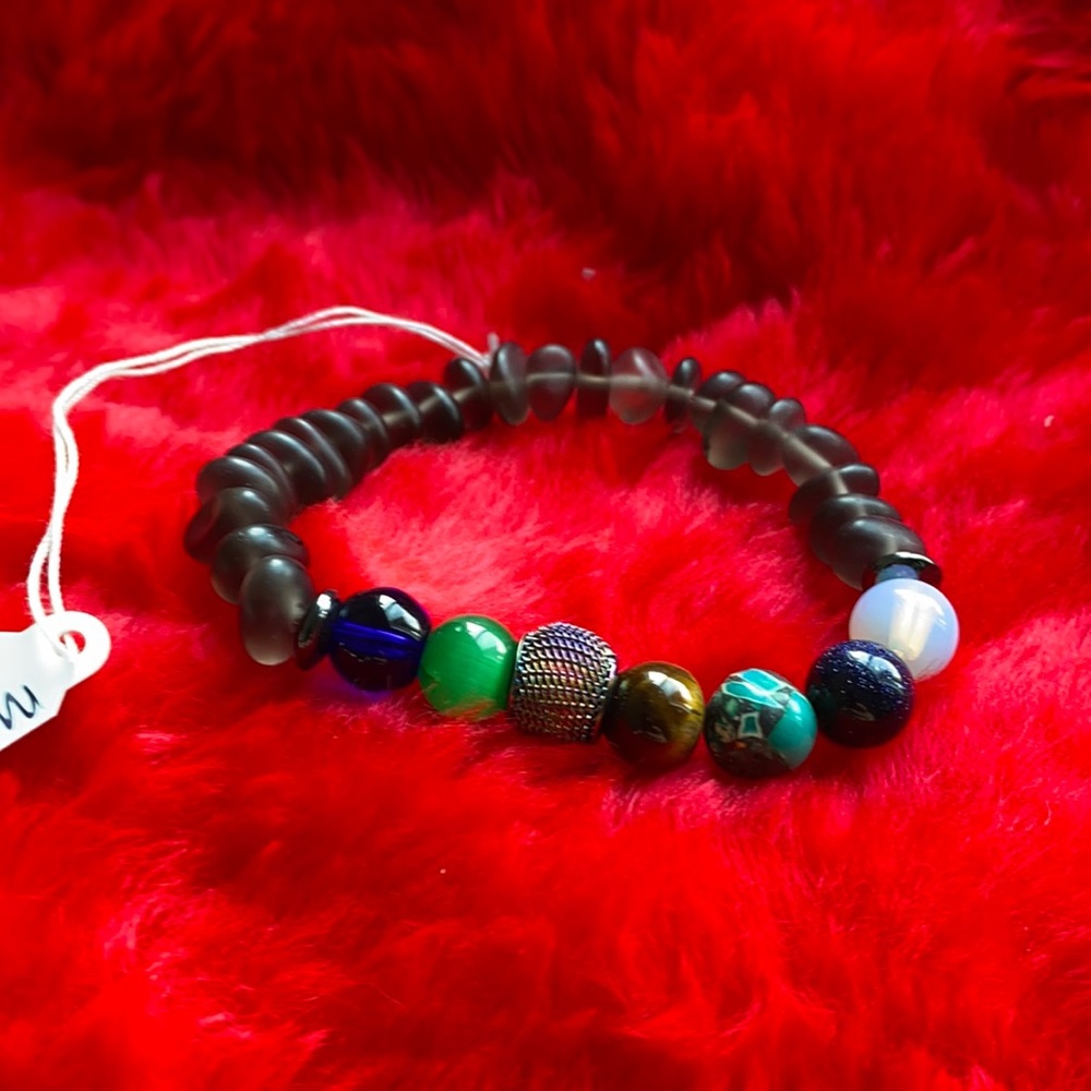 Semi precious stone and glass bracelet